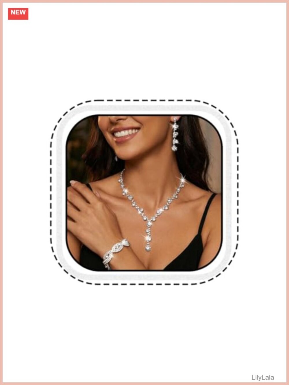 Silver Rhinestone Wedding Jewelry Set Necklace Earrings Bracelet Prom Formal
